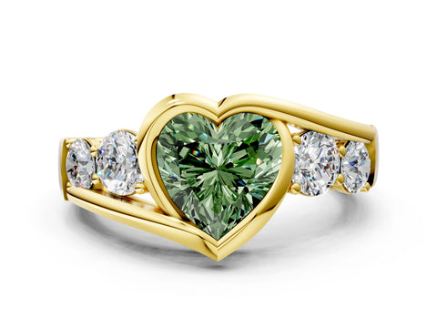 Yellow gold Bezel Set Fancy Green Heart Cut Diamond Split Shank Ring