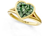 Yellow gold Bezel Set Fancy Green Heart  Cut Solitaire Ring with Tapered Band 1