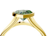 Yellow gold Bezel Set Fancy Green Heart  Cut Solitaire Ring with Tapered Band 4