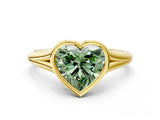 Yellow gold Bezel Set Fancy Green Heart  Cut Solitaire Ring with Tapered Band
