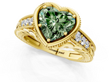 Yellow gold Bezel Set Fancy Green Heart  Diamond Milgrain Pave Engagement Ring_1