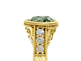 Yellow gold Bezel Set Fancy Green Heart  Diamond Milgrain Pave Engagement Ring_5