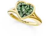 Yellow gold Bezel Set Fancy Green Heart  Solitaire Diamond Ring with Smooth Band 1