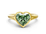 Yellow gold Bezel Set Fancy Green Heart  Solitaire Diamond Ring with Smooth Band