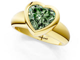 Yellow gold Bezel Set Fancy Green Heart  Solitaire Ring with Wide Band 1