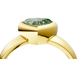 Yellow gold Bezel Set Fancy Green Heart  Solitaire Ring with Wide Band 4