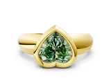 Yellow gold Bezel Set Fancy Green Heart  Solitaire Ring with Wide Band