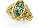 Yellow gold Bezel Set Fancy Green Marquise Cut Diamond Milgrain Band Ring_1