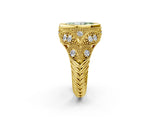 Yellow gold Bezel Set Fancy Green Marquise Cut Diamond Milgrain Band Ring_2