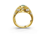 Yellow gold Bezel Set Fancy Green Marquise Cut Diamond Milgrain Band Ring_3