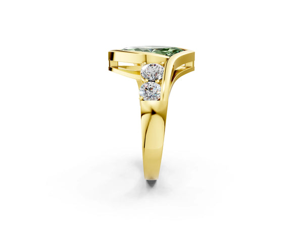Yellow gold Bezel Set Fancy Green Marquise Cut Diamond Split Shank Ring
