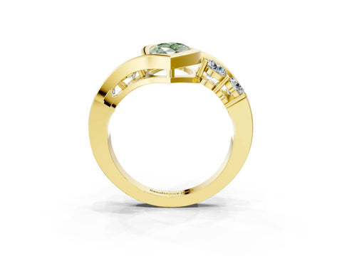 Yellow gold Bezel Set Fancy Green Marquise Cut Diamond Split Shank Ring_3