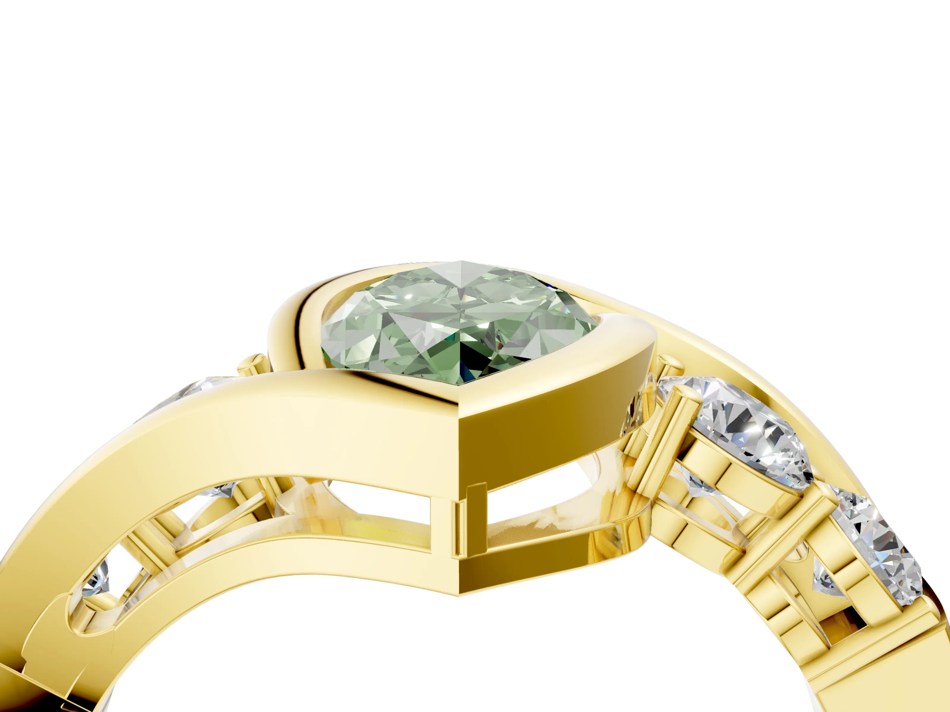 Yellow gold Bezel Set Fancy Green Marquise Cut Diamond Split Shank Ring_4