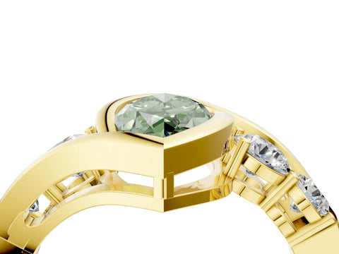 Yellow gold Bezel Set Fancy Green Marquise Cut Diamond Split Shank Ring_4