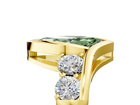 Yellow gold Bezel Set Fancy Green Marquise Cut Diamond Split Shank Ring_5