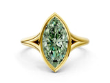 Yellow gold Bezel Set Fancy Green Marquise  Cut Solitaire Ring with Tapered Band 1