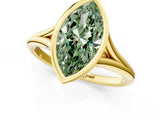 Yellow gold Bezel Set Fancy Green Marquise  Cut Solitaire Ring with Tapered Band 2