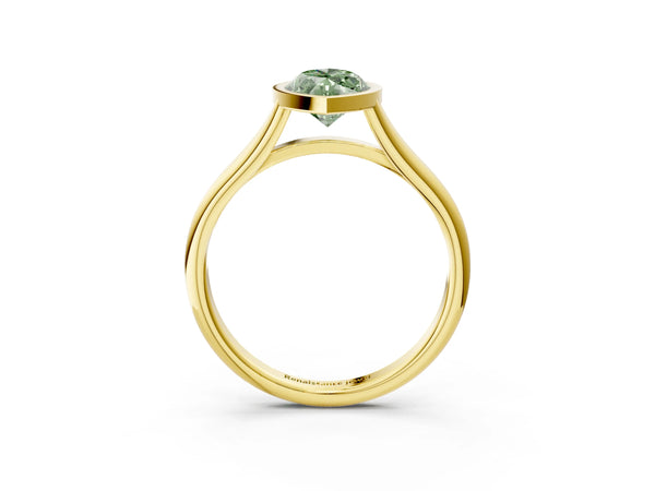 Yellow gold Bezel Set Fancy Green Marquise  Cut Solitaire Ring with Tapered Band