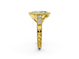 Yellow gold Bezel Set Fancy Green Marquise  Diamond Milgrain Pave Engagement Ring_69