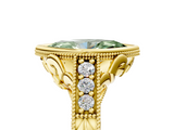 Yellow gold Bezel Set Fancy Green Marquise  Diamond Milgrain Pave Engagement Ring_72