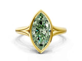 Yellow gold Bezel Set Fancy Green Marquise  Solitaire Diamond Ring with Smooth Band 1
