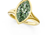 Yellow gold Bezel Set Fancy Green Marquise  Solitaire Diamond Ring with Smooth Band 2