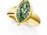 Yellow gold Bezel Set Fancy Green Marquise  Solitaire Ring with Wide Band 2