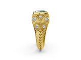Yellow gold Bezel Set Fancy Green Oval Cut Diamond Milgrain Band Ring_2