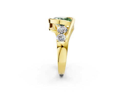 Yellow gold Bezel Set Fancy Green Oval Cut Diamond Split Shank Ring_2