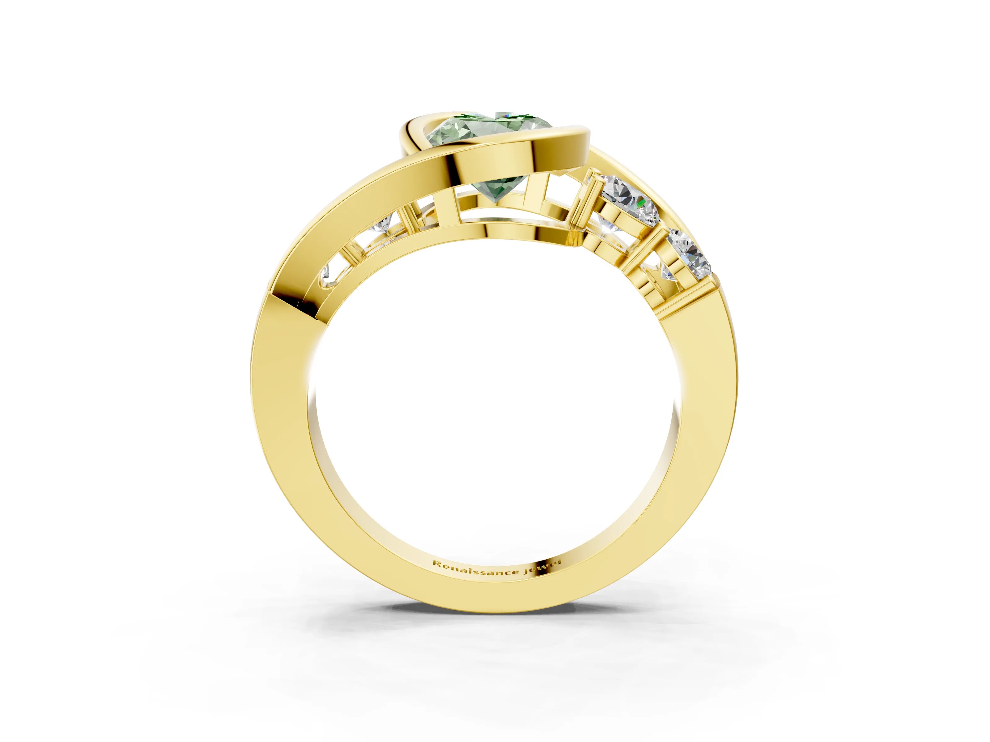 Yellow gold Bezel Set Fancy Green Oval Cut Diamond Split Shank Ring_3