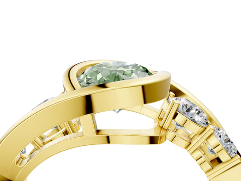 Yellow gold Bezel Set Fancy Green Oval Cut Diamond Split Shank Ring_4