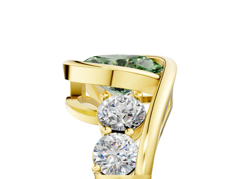 Yellow gold Bezel Set Fancy Green Oval Cut Diamond Split Shank Ring_5