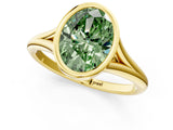 Yellow gold Bezel Set Fancy Green Oval  Cut Solitaire Ring with Tapered Band 1