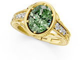 Yellow gold Bezel Set Fancy Green Oval  Diamond Milgrain Pave Engagement Ring_34