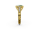Yellow gold Bezel Set Fancy Green Oval  Diamond Milgrain Pave Engagement Ring_35