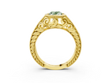 Yellow gold Bezel Set Fancy Green Oval  Diamond Milgrain Pave Engagement Ring_36