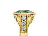 Yellow gold Bezel Set Fancy Green Oval  Diamond Milgrain Pave Engagement Ring_38