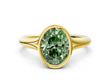 Yellow gold Bezel Set Fancy Green Oval  Solitaire Diamond Ring with Smooth Band 1