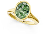 Yellow gold Bezel Set Fancy Green Oval  Solitaire Diamond Ring with Smooth Band 2
