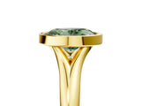 Yellow gold Bezel Set Fancy Green Oval  Solitaire Diamond Ring with Smooth Band