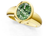 Yellow gold Bezel Set Fancy Green Oval  Solitaire Ring with Wide Band 1