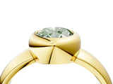 Yellow gold Bezel Set Fancy Green Oval  Solitaire Ring with Wide Band 4