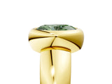Yellow gold Bezel Set Fancy Green Oval  Solitaire Ring with Wide Band 5