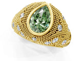 Yellow gold Bezel Set Fancy Green Pear Cut Diamond Milgrain Band Ring_1