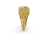 Yellow gold Bezel Set Fancy Green Pear Cut Diamond Milgrain Band Ring_2
