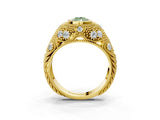 Yellow gold Bezel Set Fancy Green Pear Cut Diamond Milgrain Band Ring_3