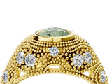 Yellow gold Bezel Set Fancy Green Pear Cut Diamond Milgrain Band Ring_4