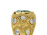 Yellow gold Bezel Set Fancy Green Pear Cut Diamond Milgrain Band Ring_5