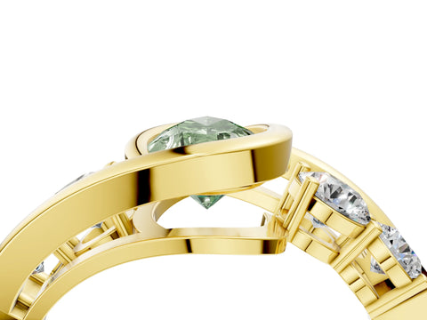 Yellow gold Bezel Set Fancy Green Pear Cut Diamond Split Shank Ring_4