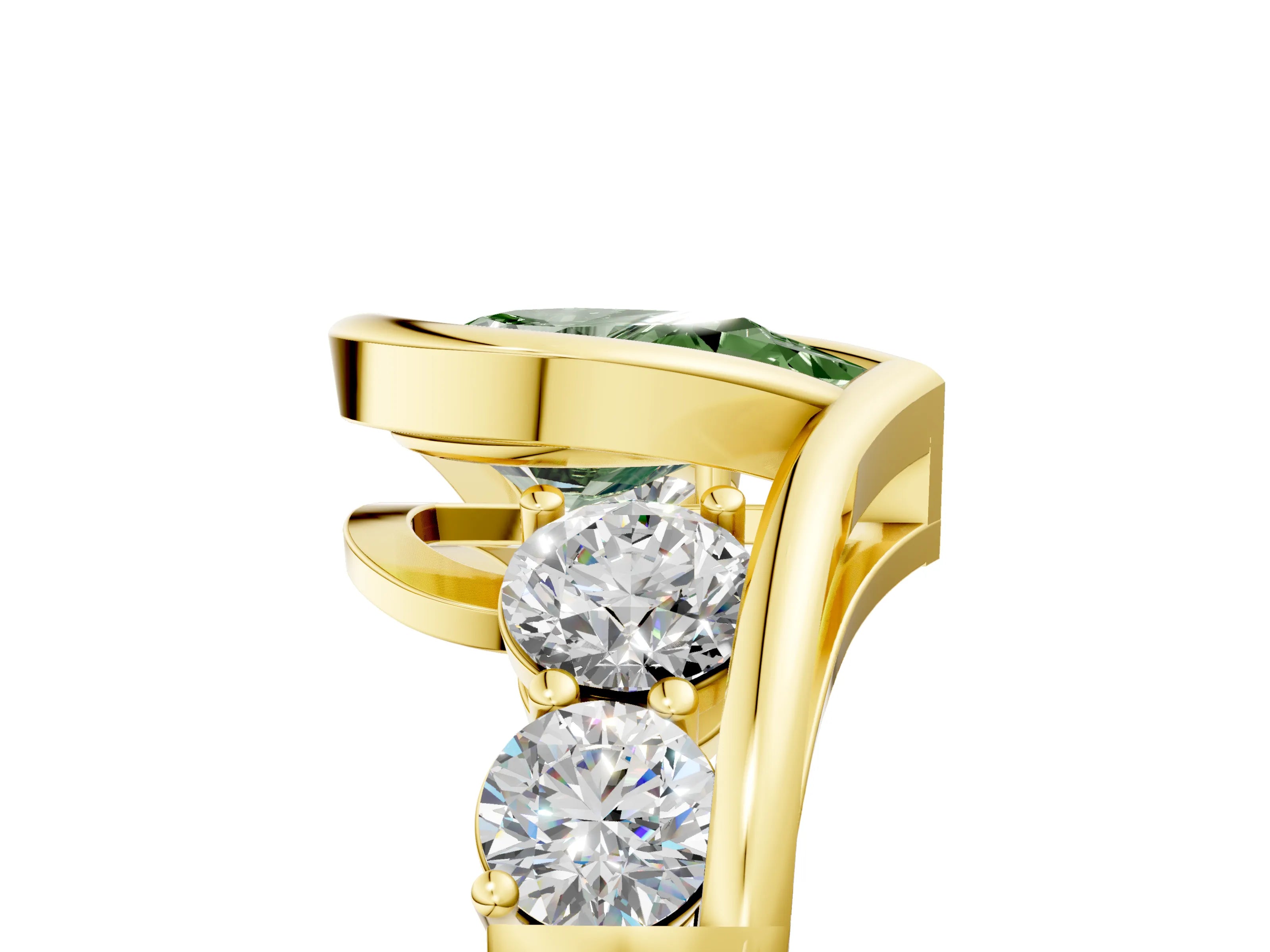 Yellow gold Bezel Set Fancy Green Pear Cut Diamond Split Shank Ring_5
